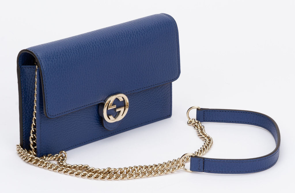 Gucci NIB Blue Letaher Cross Body Bag
