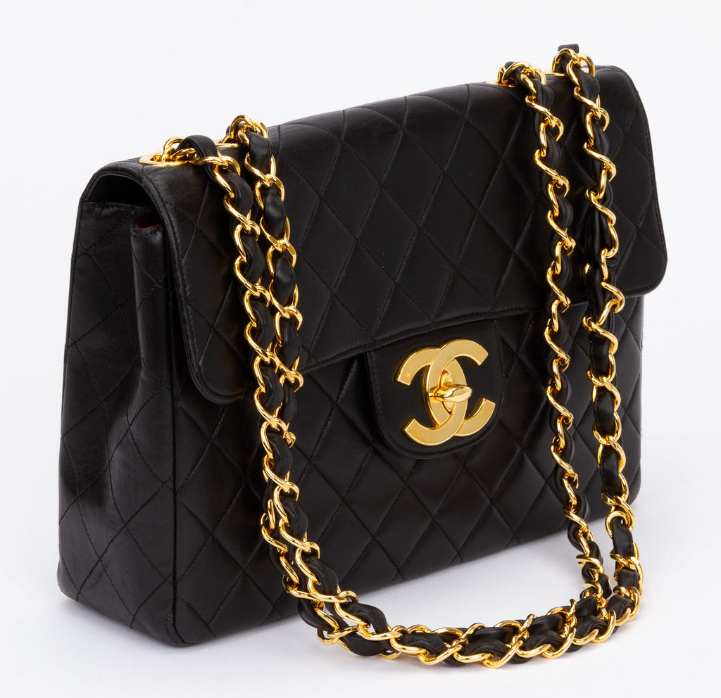 Chanel Jumbo Black 24kt Logo Flap Bag