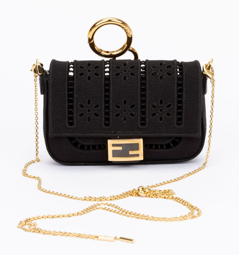 Fendi Canvas Embroidered Nano Baguette