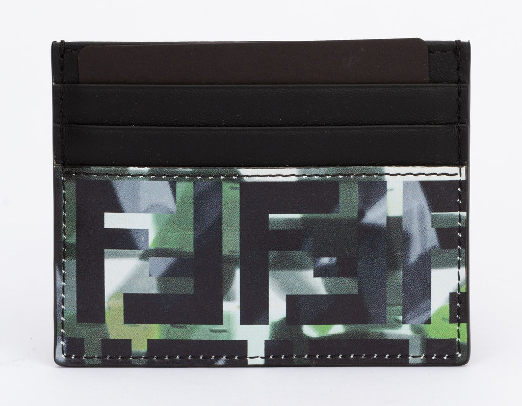 Fendi NIB Green Black Logo Card Holder