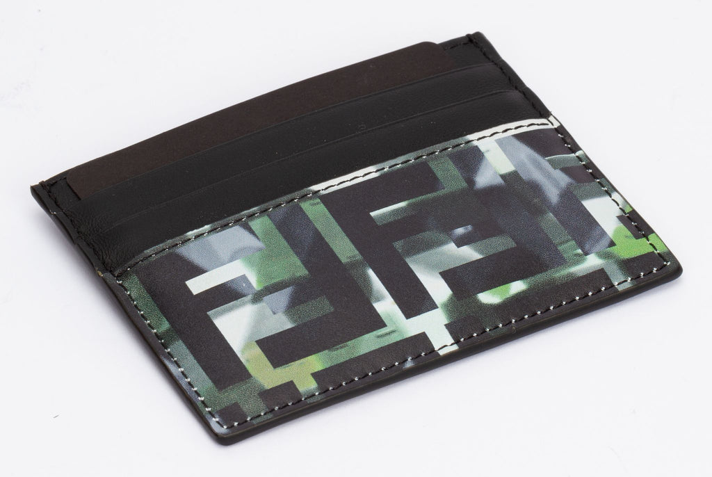 Fendi NIB Green Black Logo Card Holder
