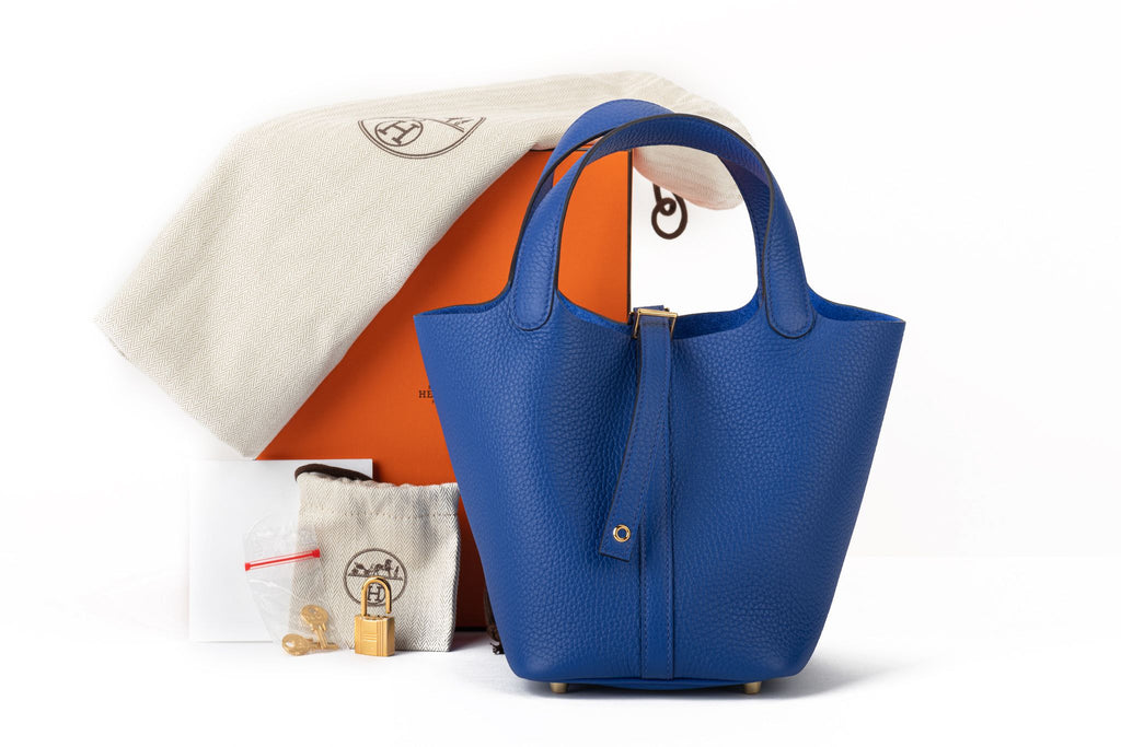 Hermès BNIB Bleu Royal Gold 18 Picotin