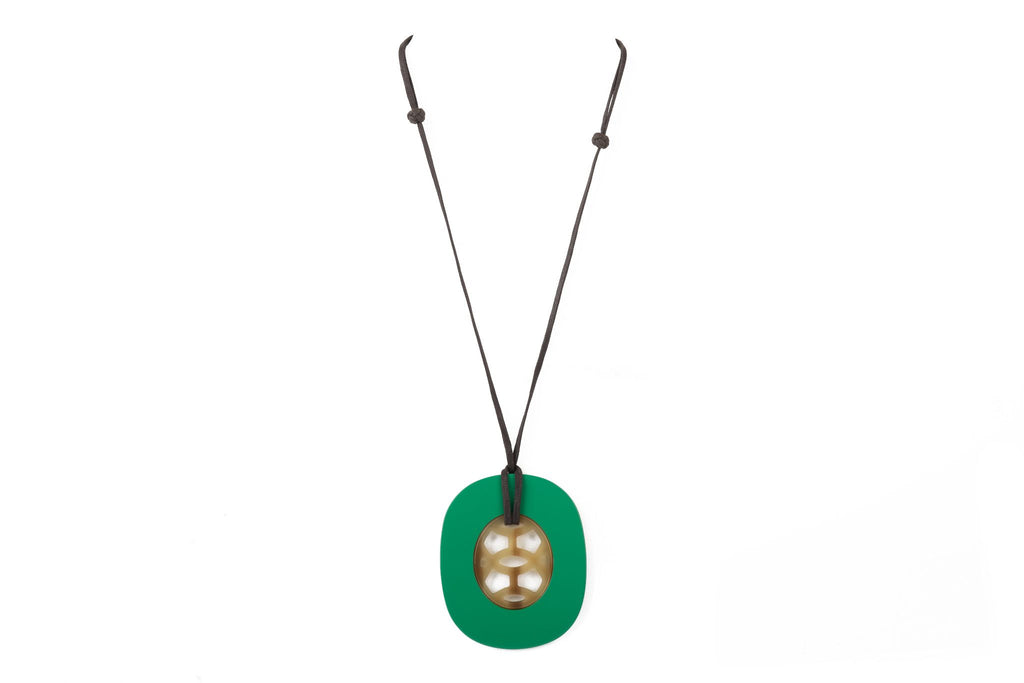 Hermès Green Horn Pendant Necklace