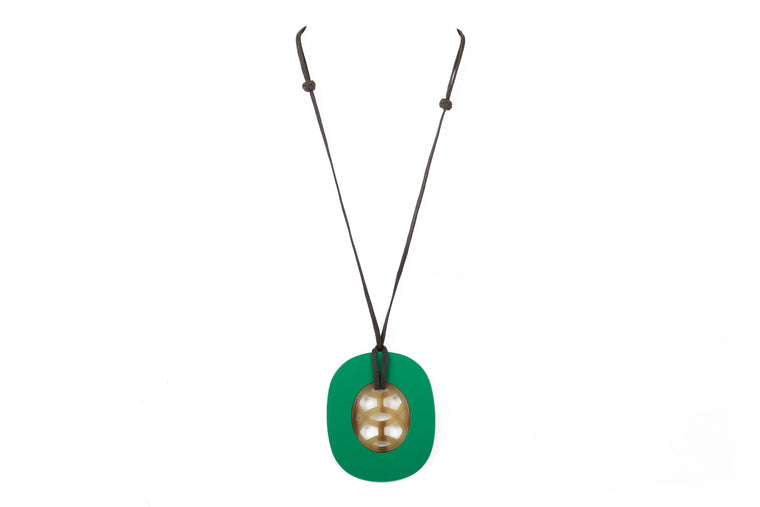 Hermès Green Horn Pendant Necklace