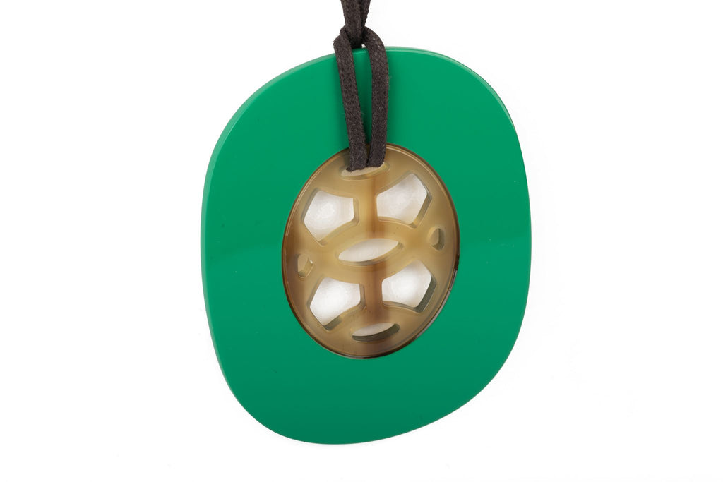Hermès Green Horn Pendant Necklace
