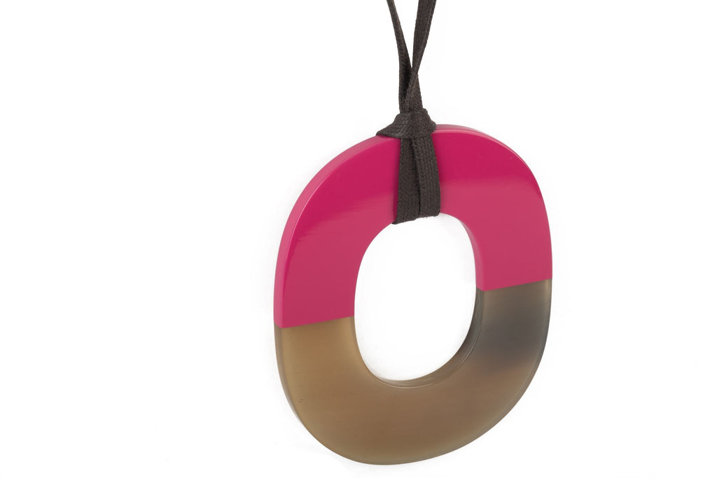 Hermes Fuchsia & Horn Pendant Necklace