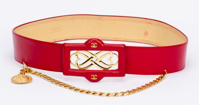 Chanel Red 80s Belt With Chain Drop