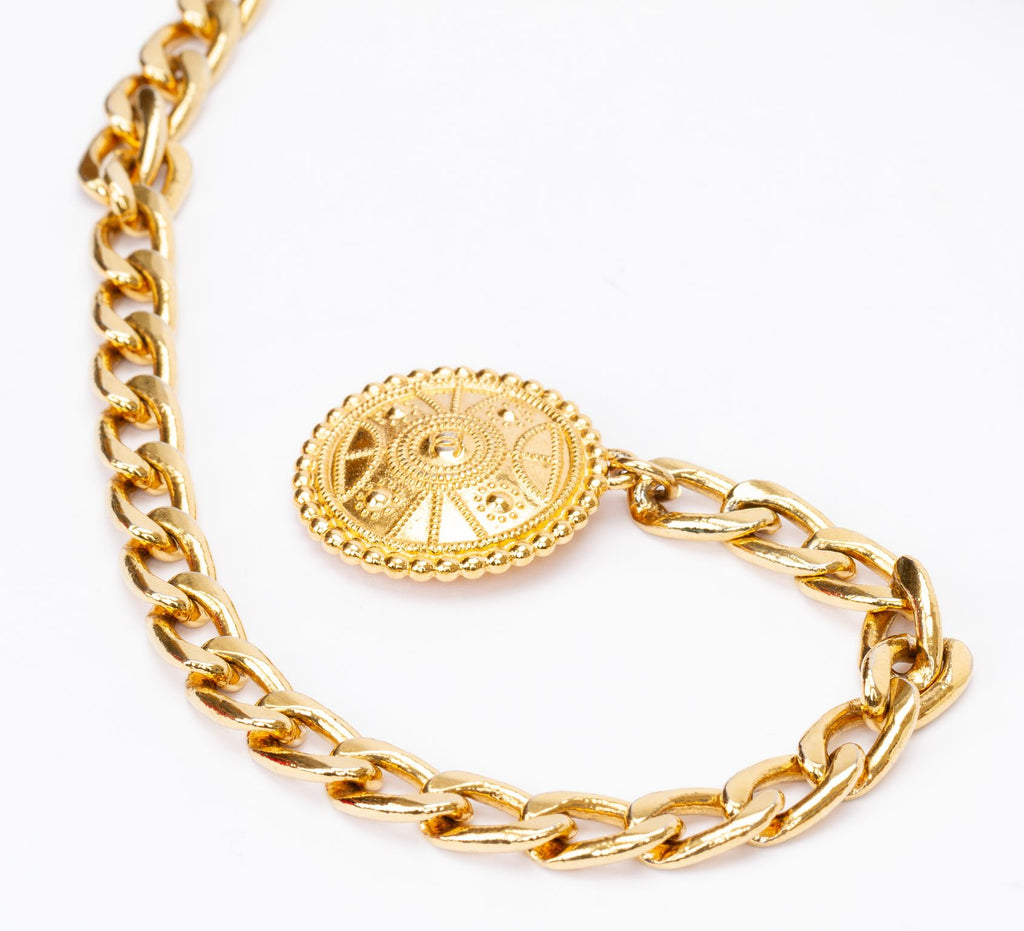 Chanel Red 80s Belt With Chain Drop