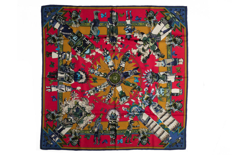 Hermès Red Moutard Kachinas Silk Scarf