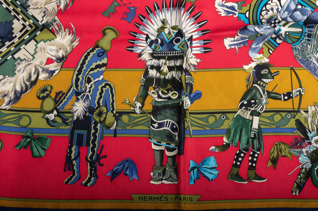 Hermès Red Moutard Kachinas Silk Scarf