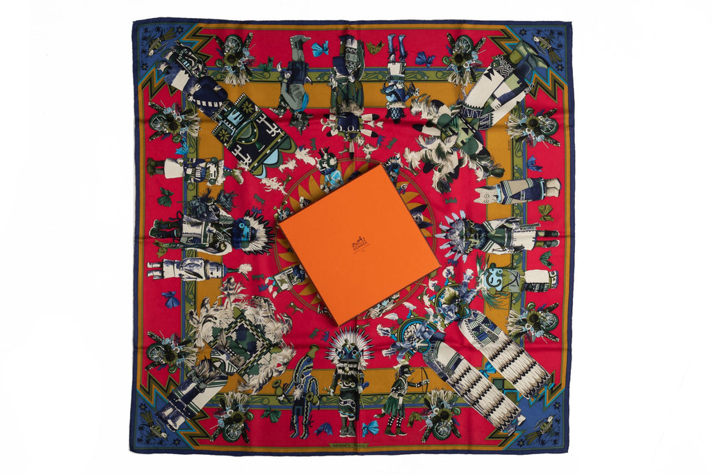 Hermès Red Moutard Kachinas Silk Scarf