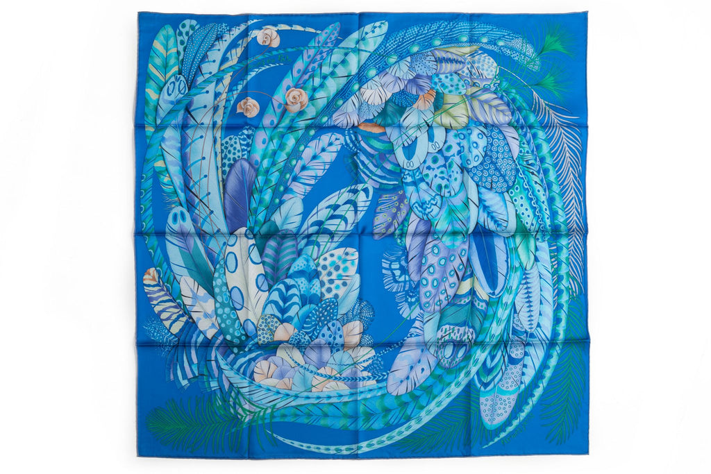 Hermès Turquoise Feather Silk Scarf