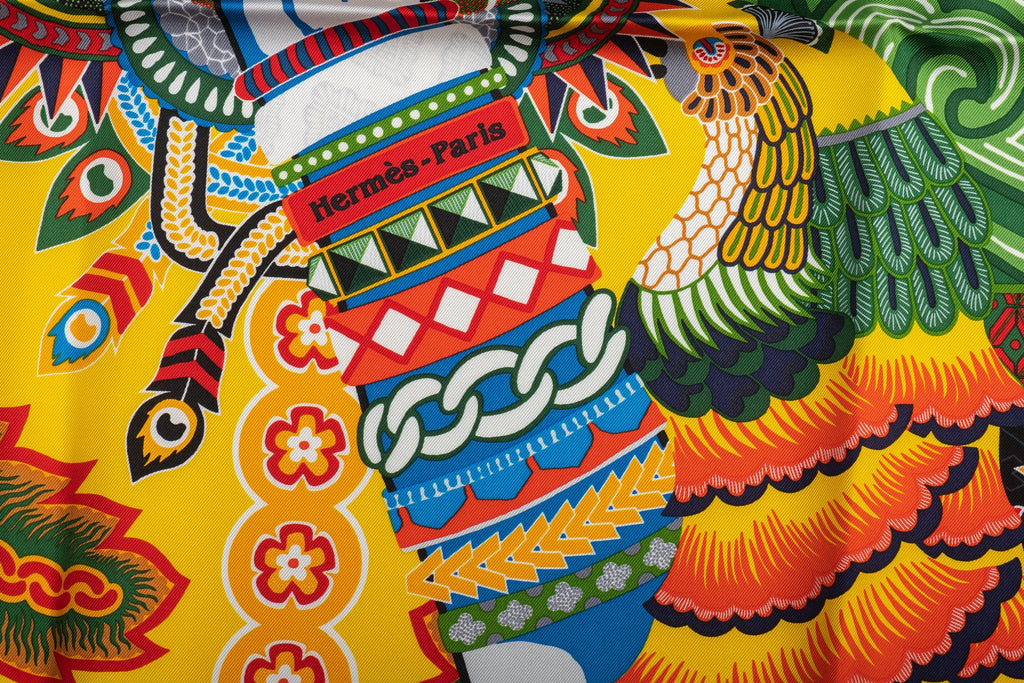 Hermes NIB Black Multicolor Silk Scarf