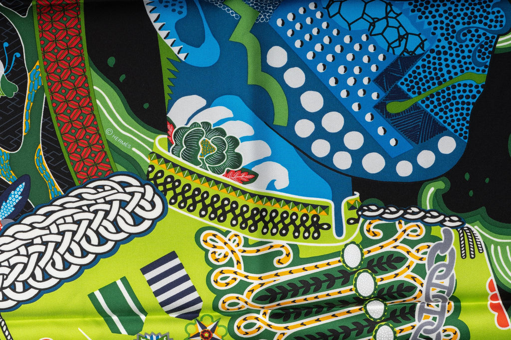 Hermes NIB Black Multicolor Silk Scarf