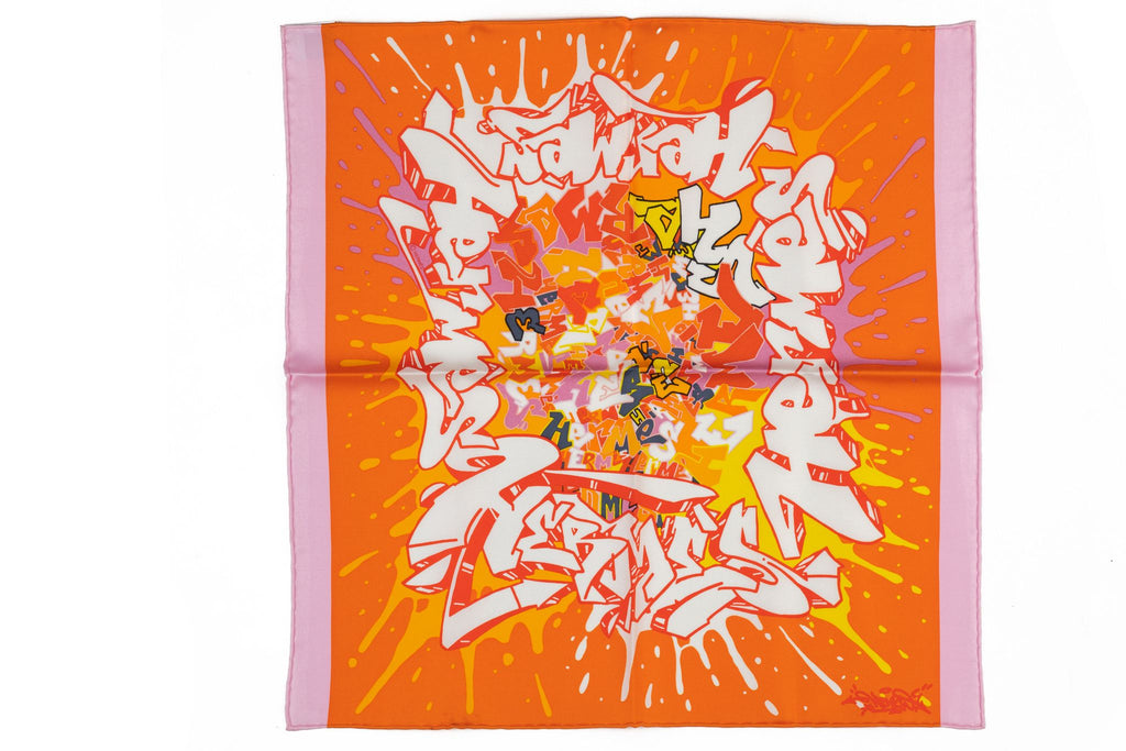 Hermes NIB Orange Graffiti Silk Gavroche