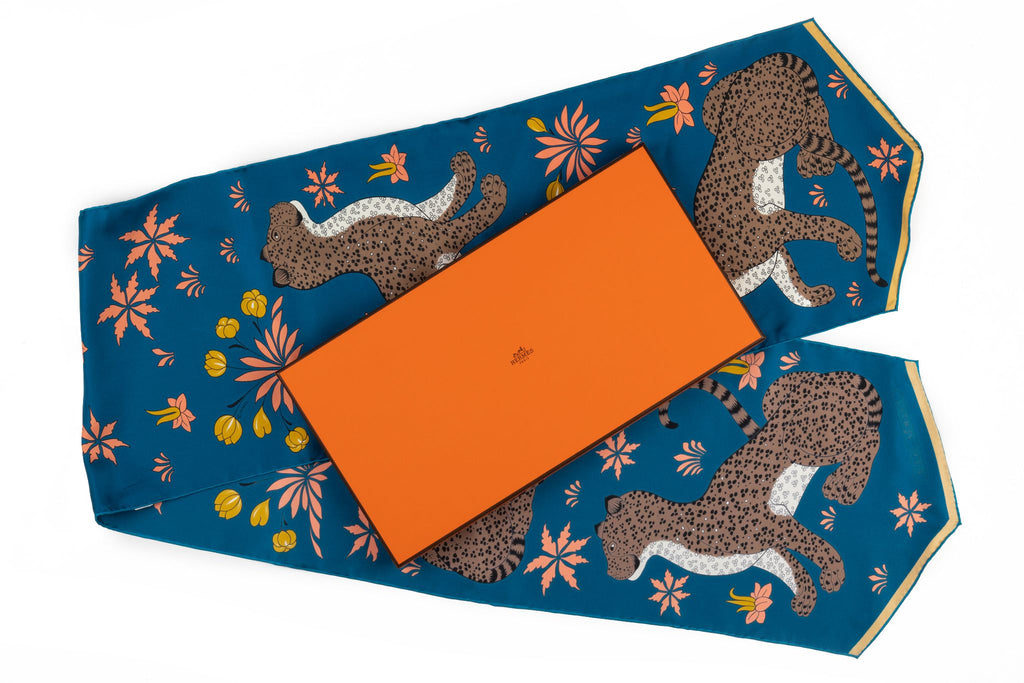 Hermès Blue Guepards Silk Stole