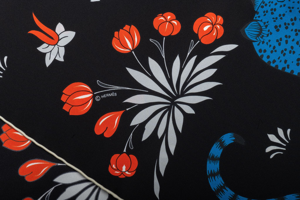 Hermès Black Guepards Silk Stole