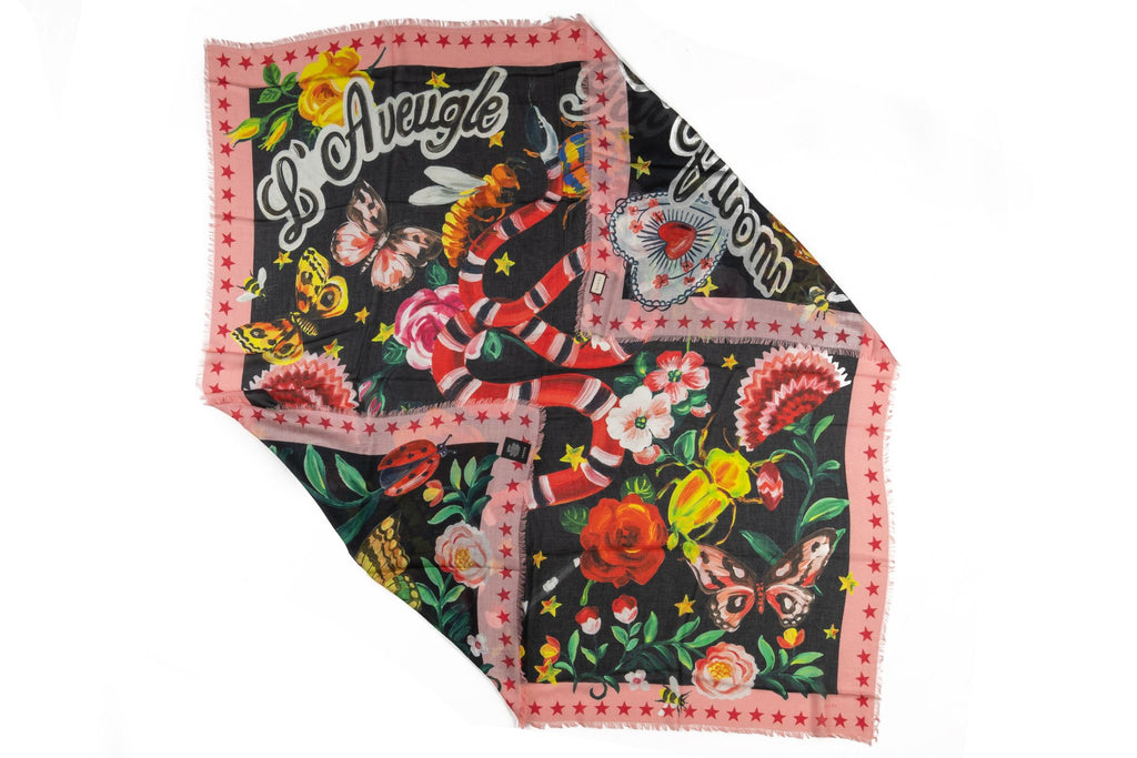 Gucci New Flower Snake Black Shawl