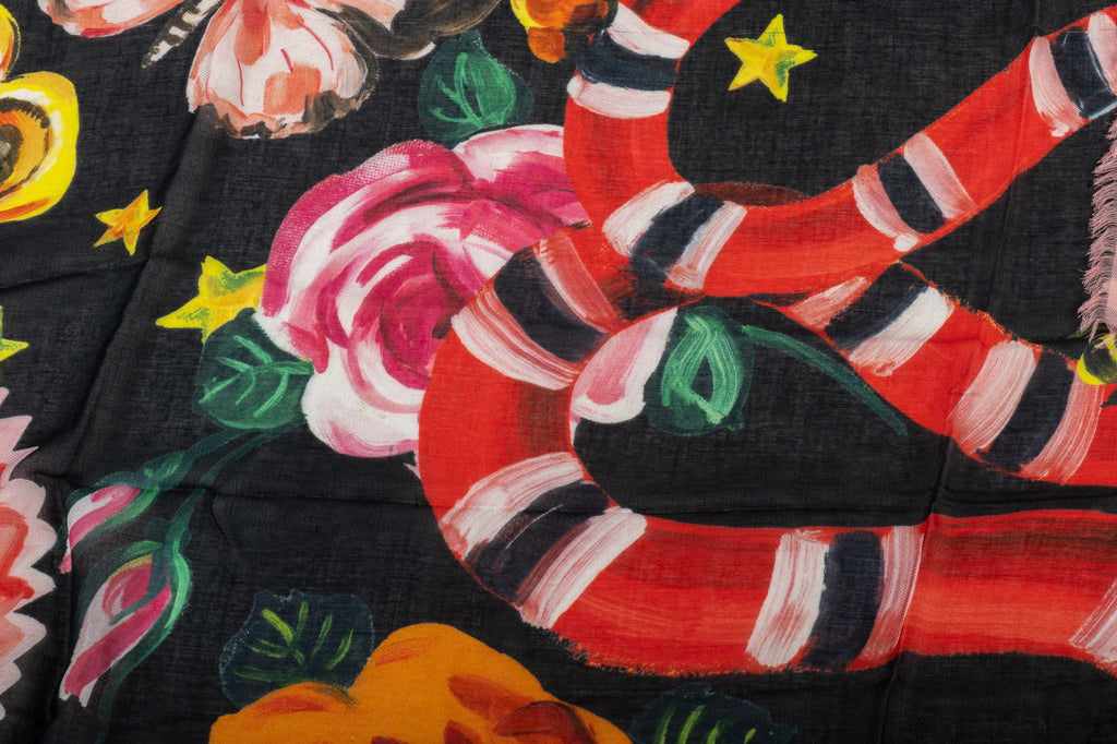 Gucci New Flower Snake Black Shawl