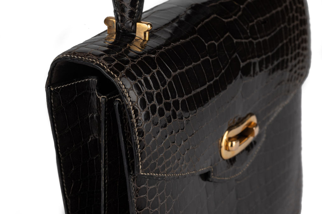 Hermès Vintage Dark Grey Croc Handbag