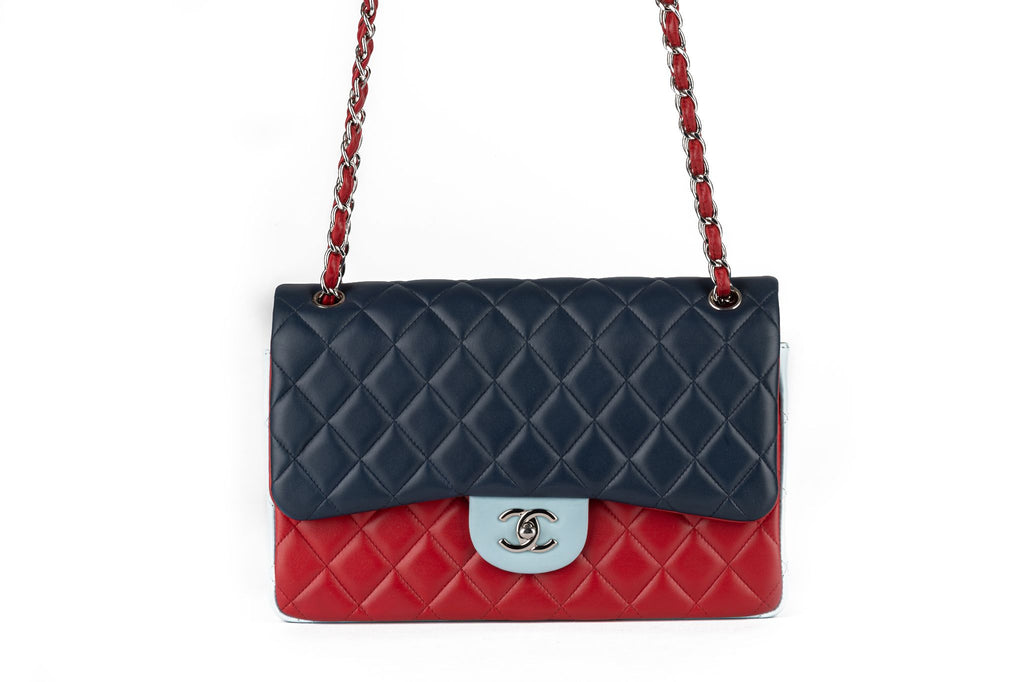 Chanel Tricolor Lamb Jumbo Double Flap