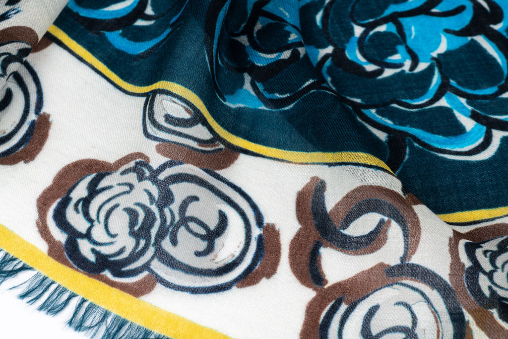 Chanel New Navy Camellia Cashmere Shawl