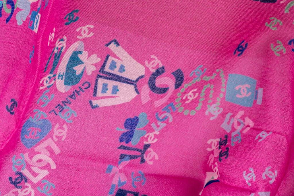 Chanel New Fuchsia Blue Cashmere Shawl