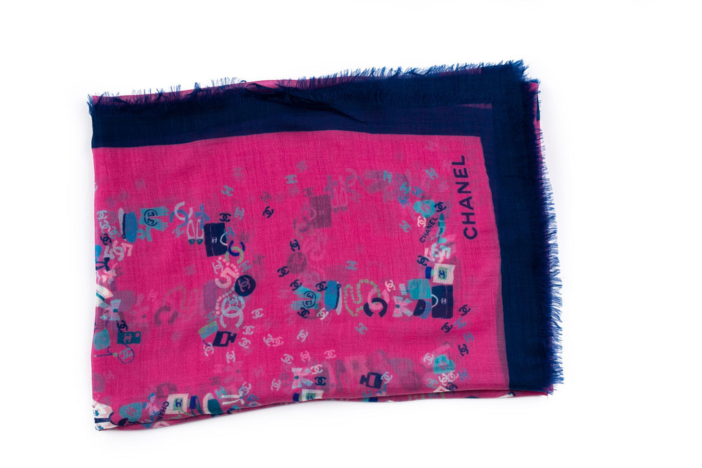 Chanel New Fuchsia Blue Cashmere Shawl