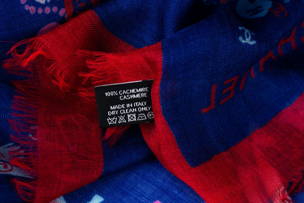 Chanel New Navy Red Cashmere Shawl