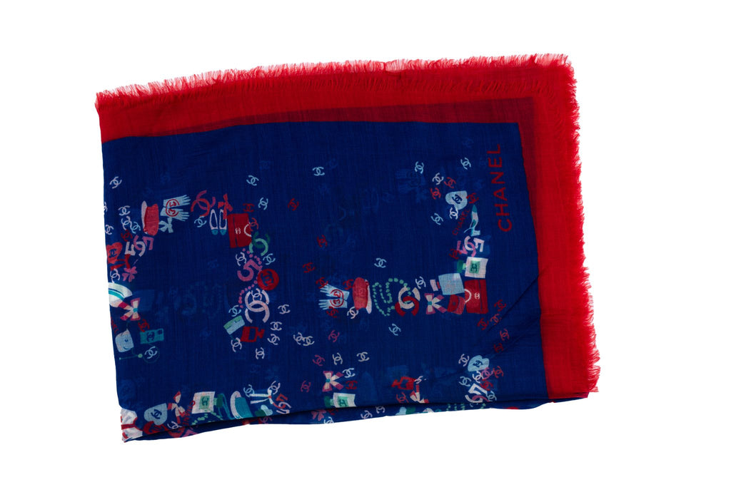 Chanel New Navy Red Cashmere Shawl