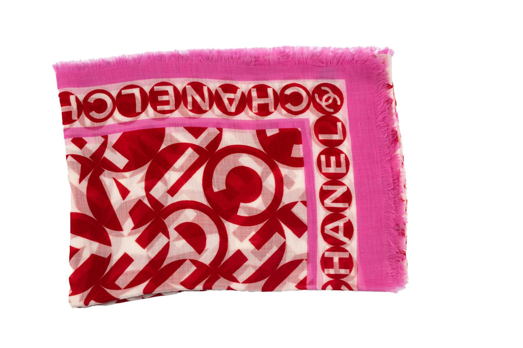 Chanel New Red White Cashmere Shawl