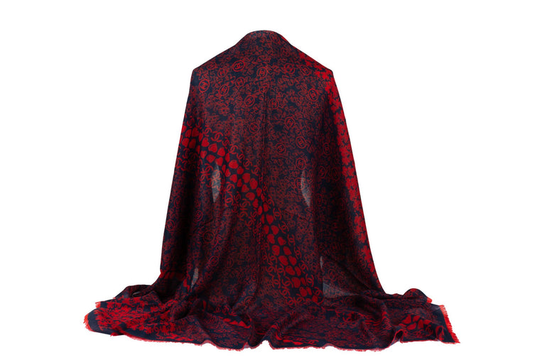 Chanel New Navy Red Cashmere Shawl