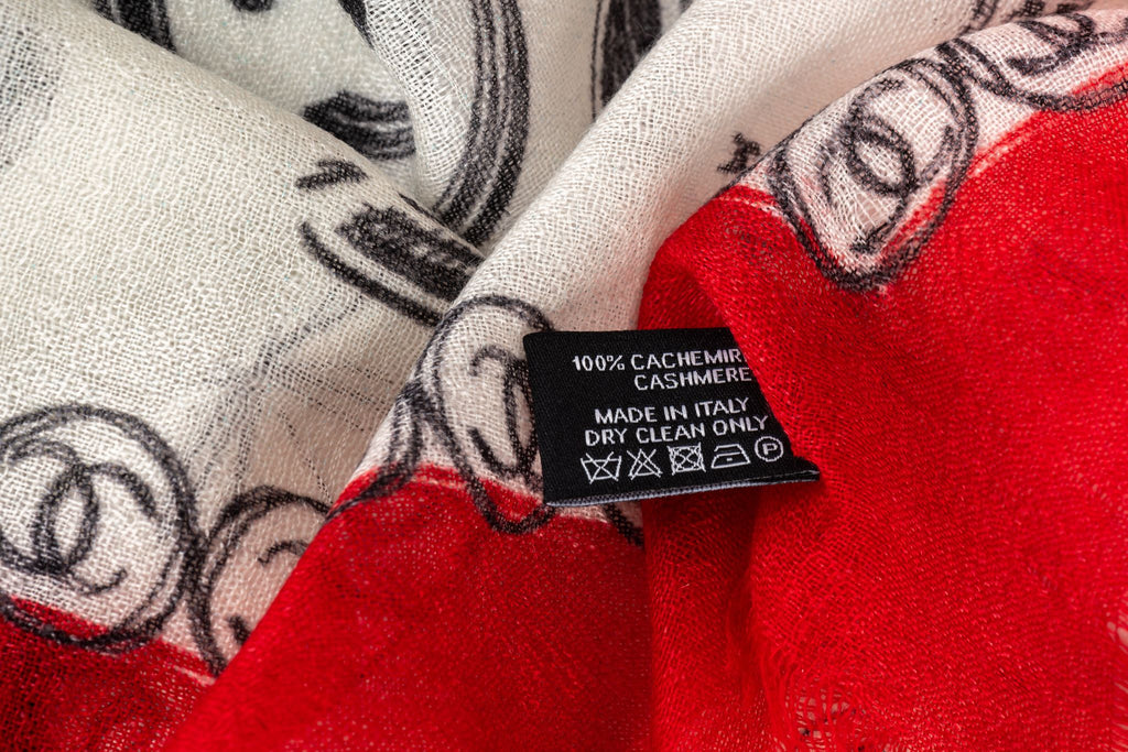 Chanel New White /Red Cashmere Shawl