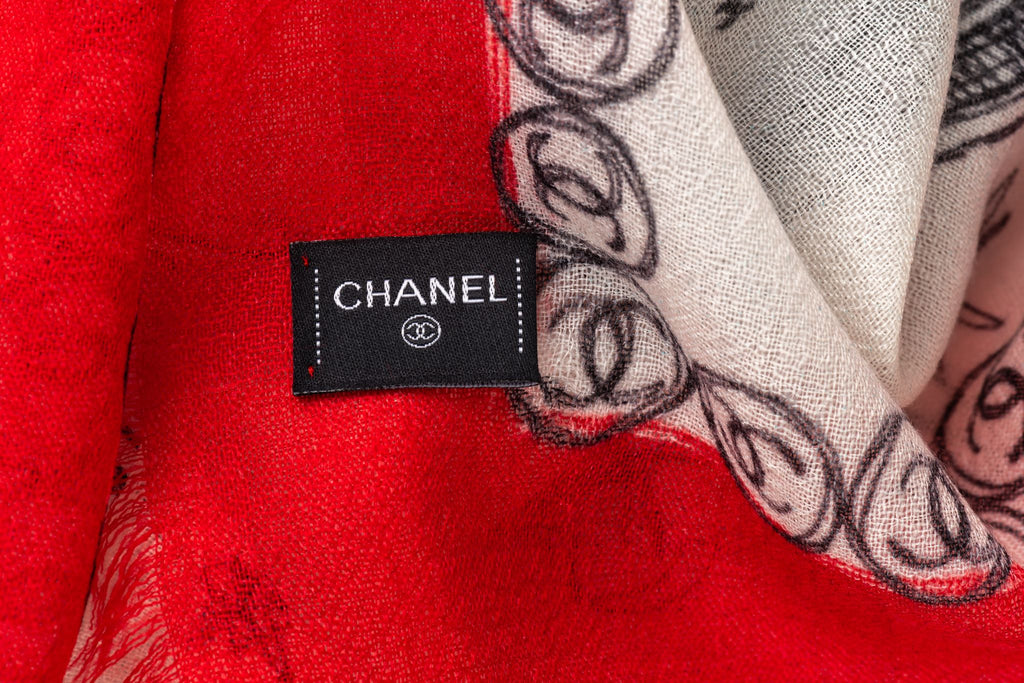 Chanel New White /Red Cashmere Shawl