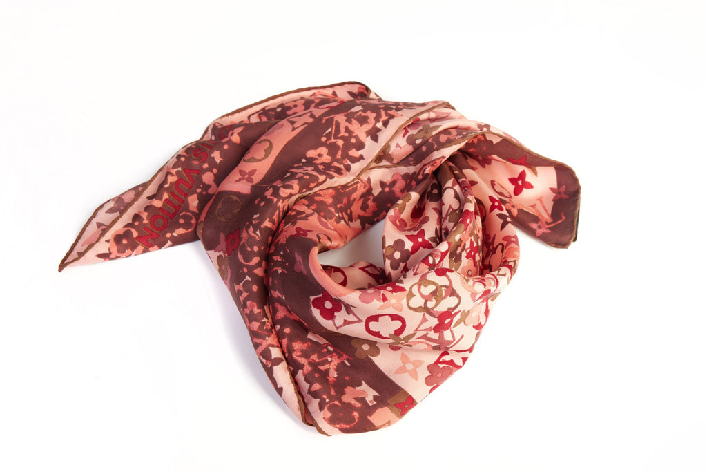 Vuitton Pink Flower Silk Small Scarf