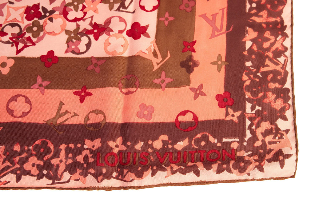 Vuitton Pink Flower Silk Small Scarf