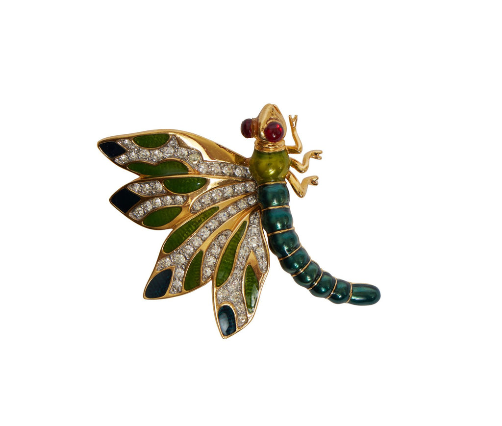Lieber Green Enamel Dragonfly Brooch