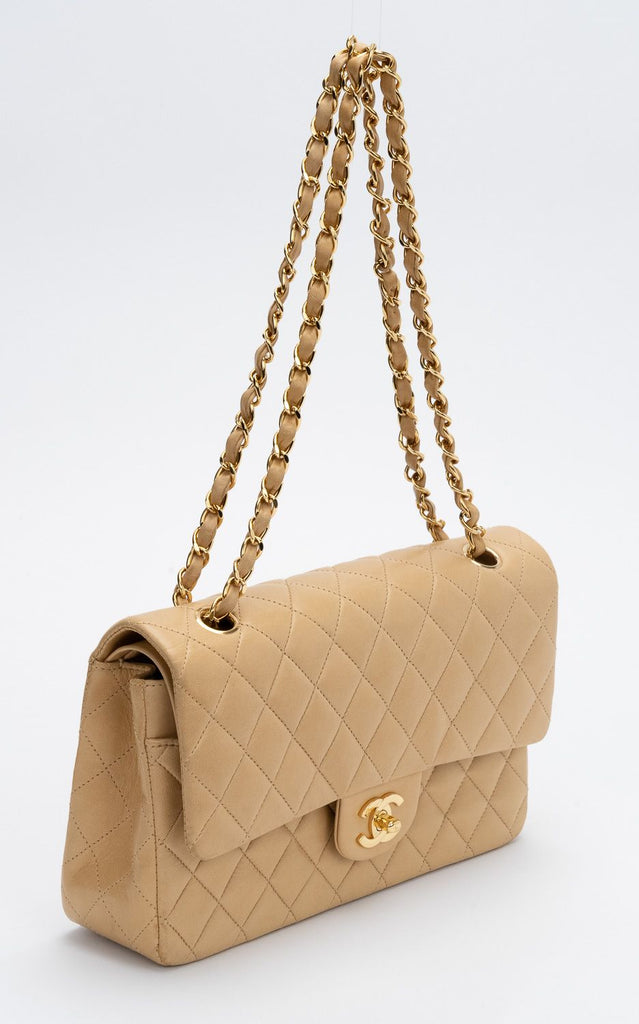 Chanel 10" beige Lambskin Double Flap