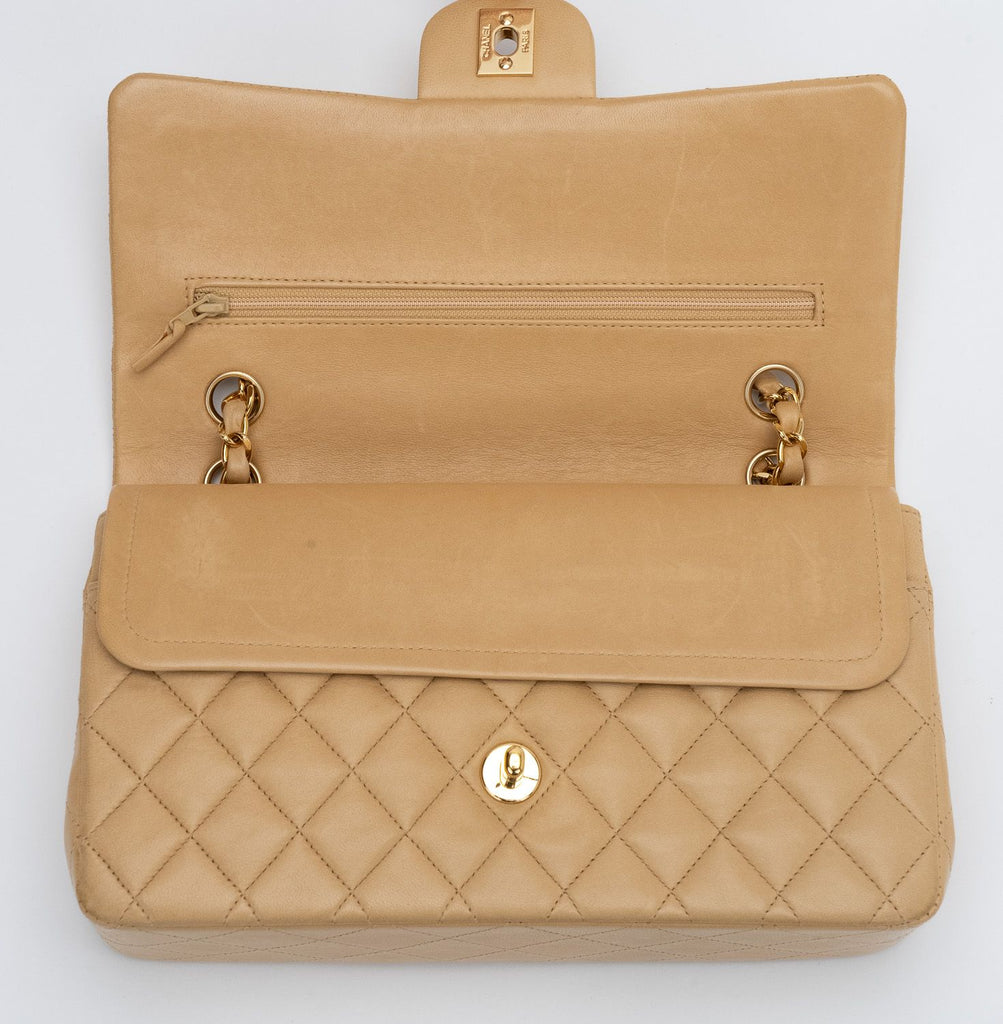 Chanel 10" beige Lambskin Double Flap