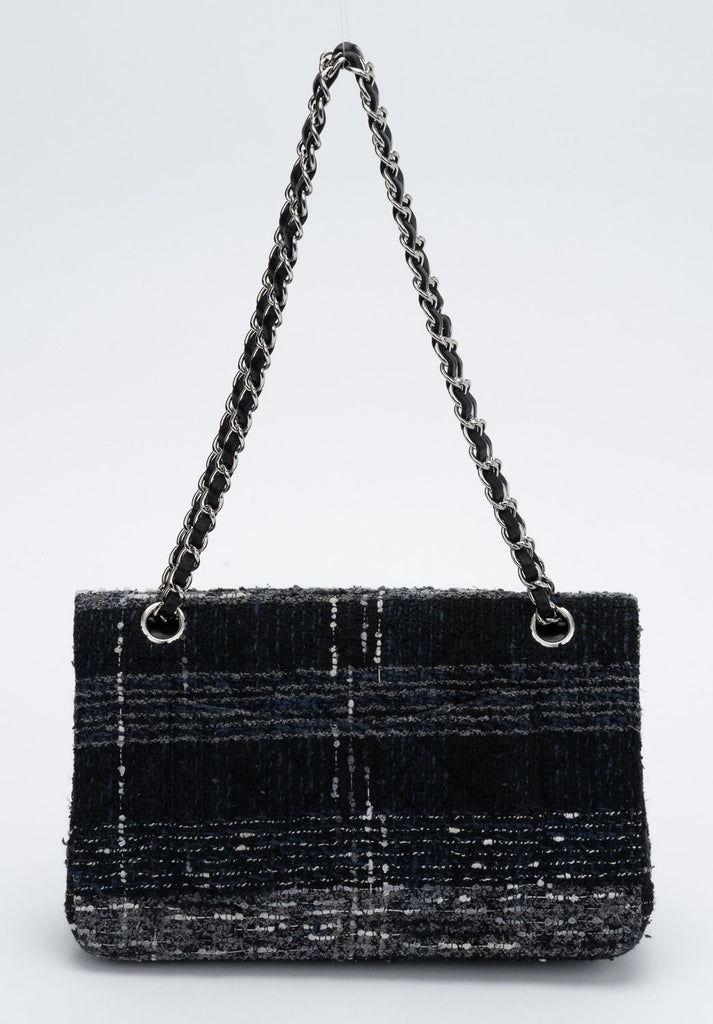 Chanel Black Blue Tweed Double Flap 10"