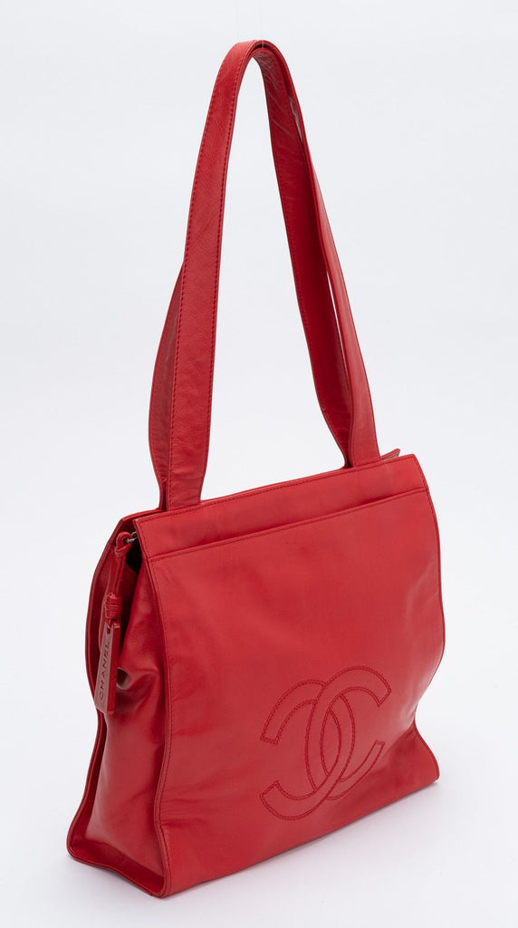 Chanel Vintage Lambskin Tote Bag Red