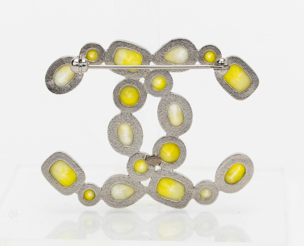 Chanel Yellow Gripoix Logo Pin