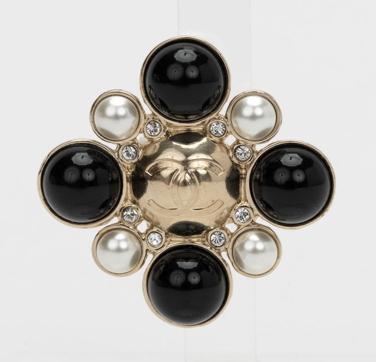 Chanel Maltese Cross Pearls Black PIn