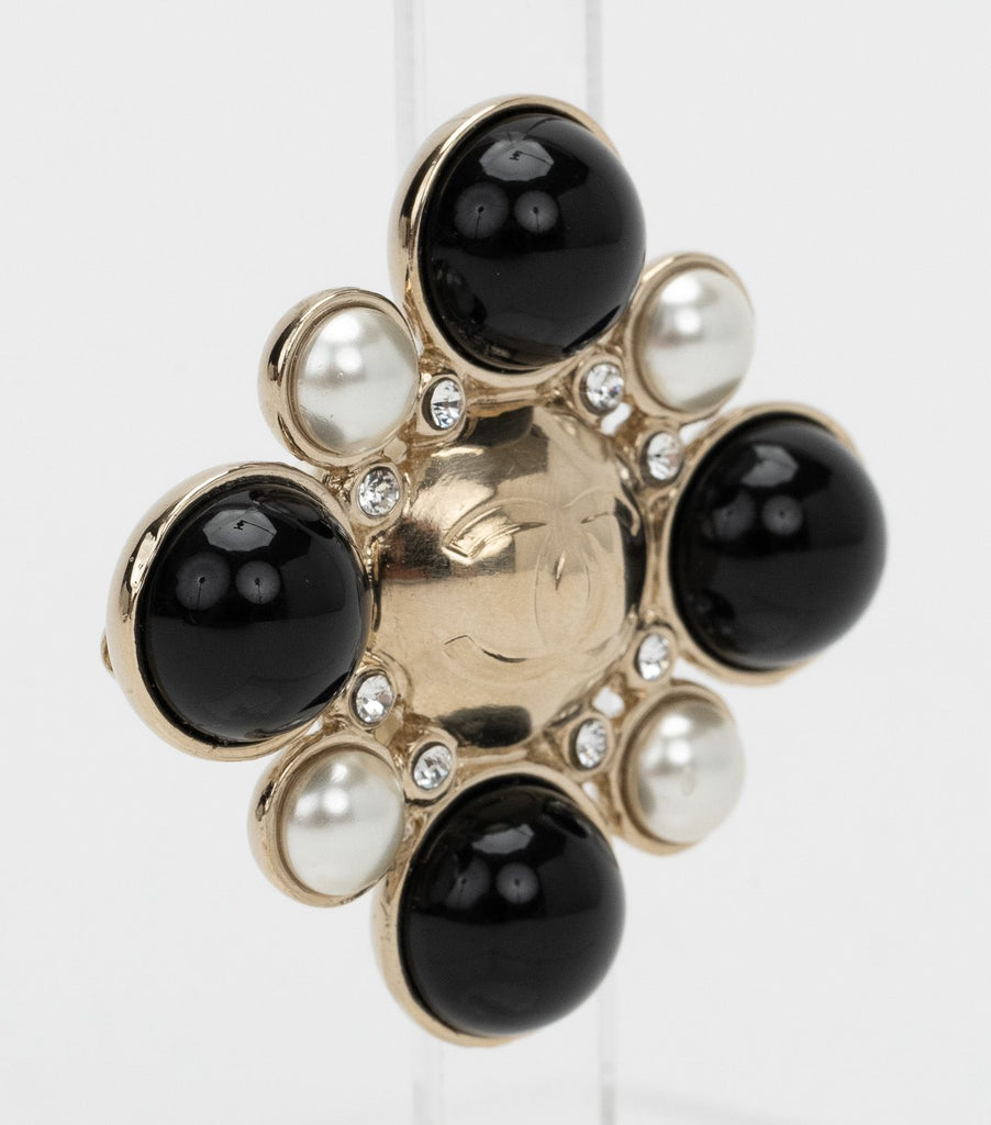Chanel Maltese Cross Pearls Black PIn