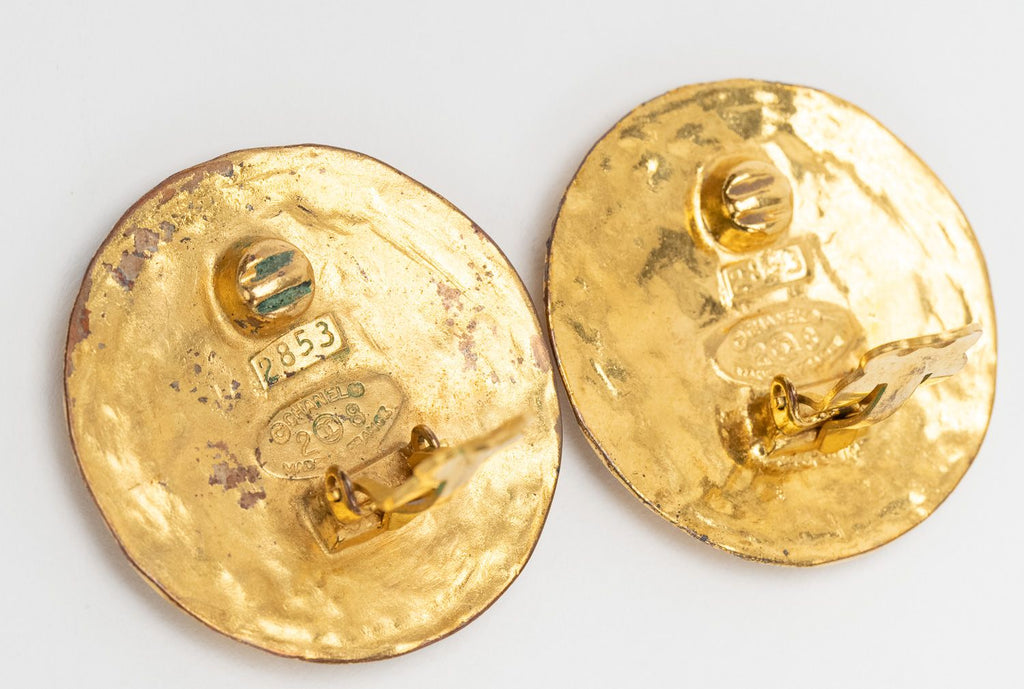 Chanel Vintage Button Logo Earrings Gold