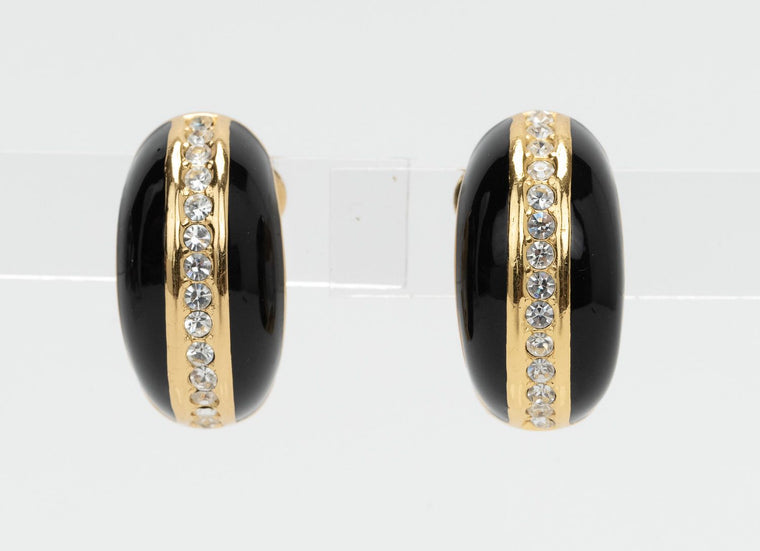 Dior Gold Black Rhinestone Clip Ons