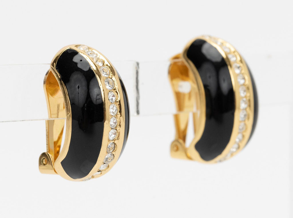 Dior Gold Black Rhinestone Clip Ons