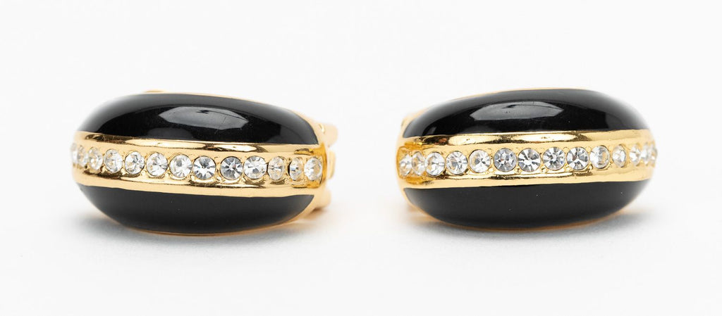 Dior Gold Black Rhinestone Clip Ons