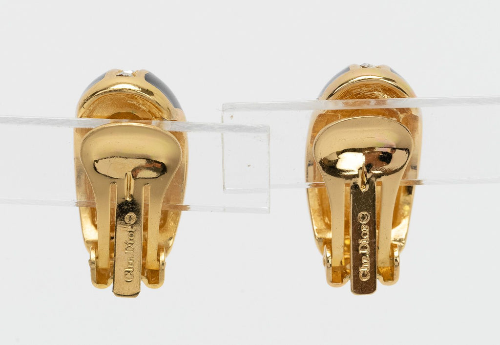 Dior Gold Black Rhinestone Clip Ons