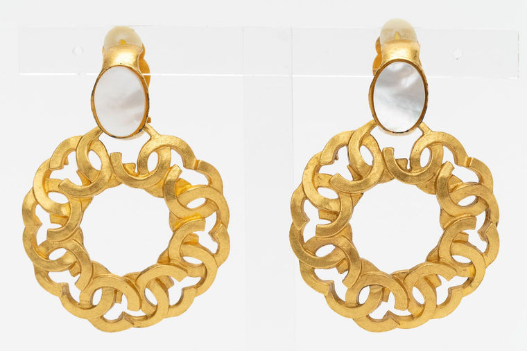 Chanel Mother Of Pearl Logo Earrings